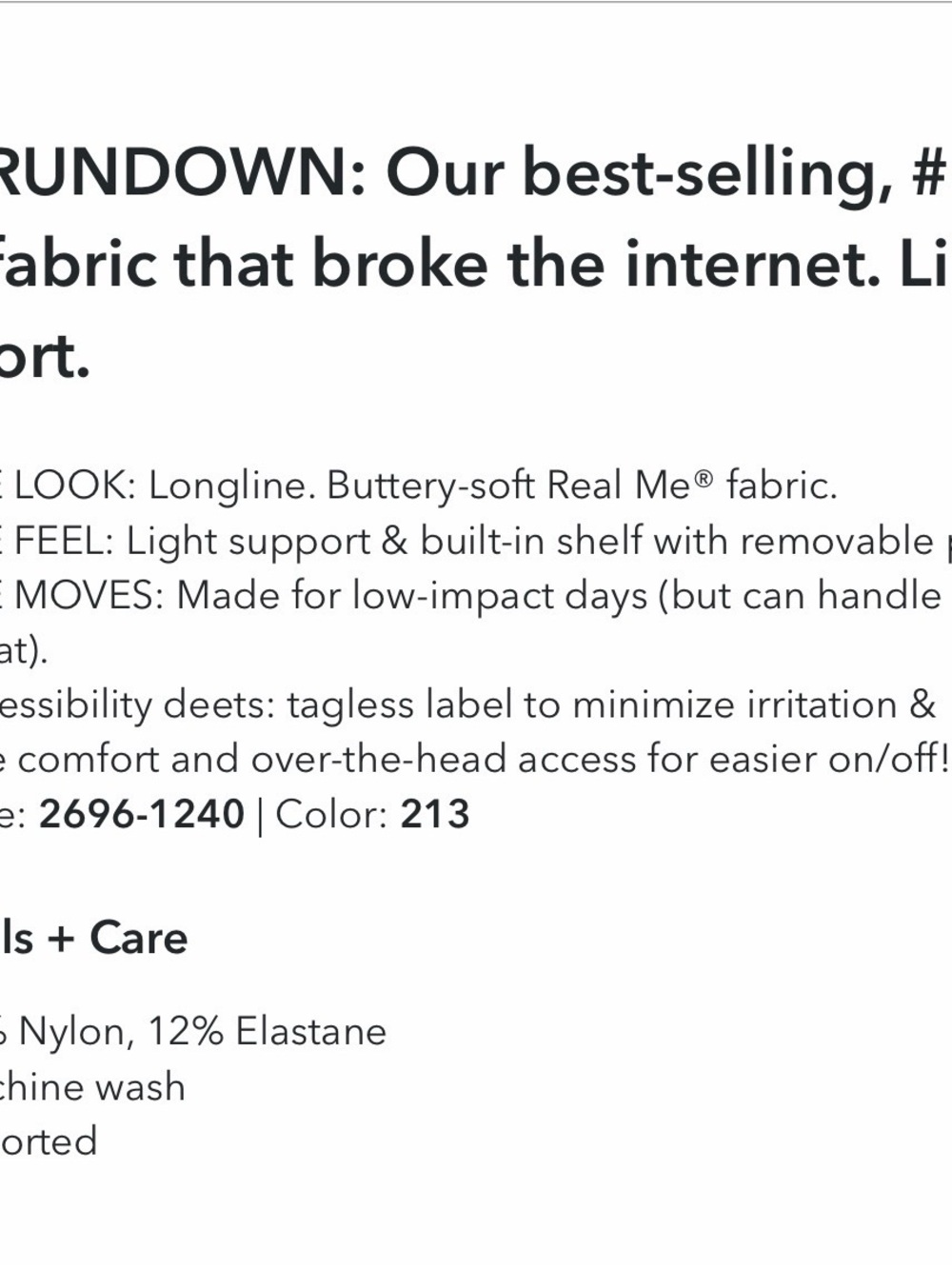 NWOT Offline by Aerie Real Me Low Key Longline Sports Bra - Picture 3 of 3